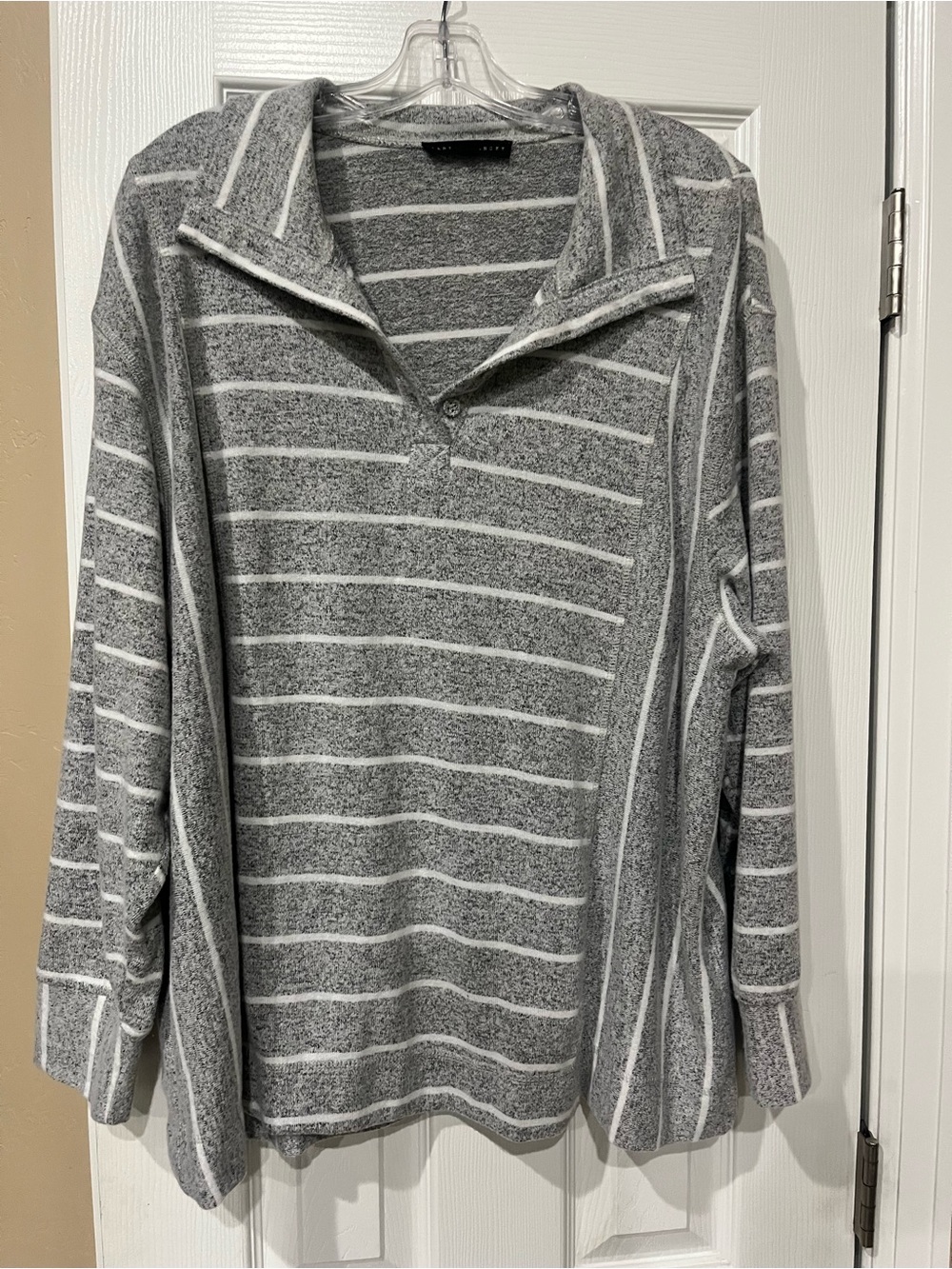 Jane and Delancey Gray and White Striped Turtleneck Pullover